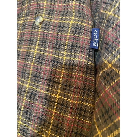 New OOBE Men Brown Plaid Flannel Long Sleeve Button Down Shirt VINTAGE Soft MED - Picture 2 of 5